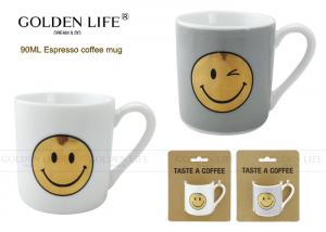 China Smiling Face Ceramic Travel Coffee Mugs , Cappuccino Mug Straight Shape 90cc wholesale