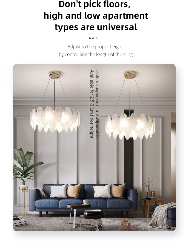 Modern Simple Pearl Feather Glass Chandelier Luxury Living Room Lamp Bedroom Dining Room White Chandelier(WHCY-253)
