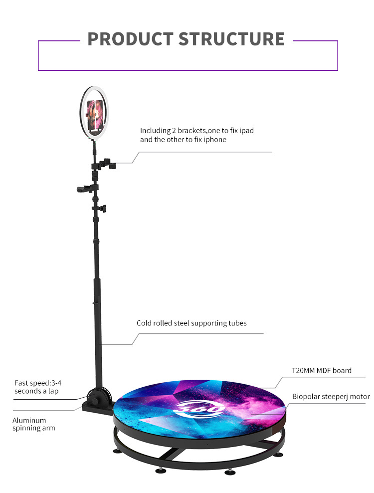 Wedding Part 360 Video Booth With Flight Case 115CM 45.2 Inch Slow Motion