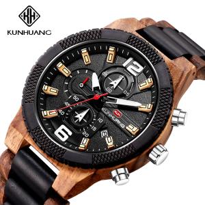 China Men Alloy Buckle Round Glass Wood Chronograph Watch wholesale