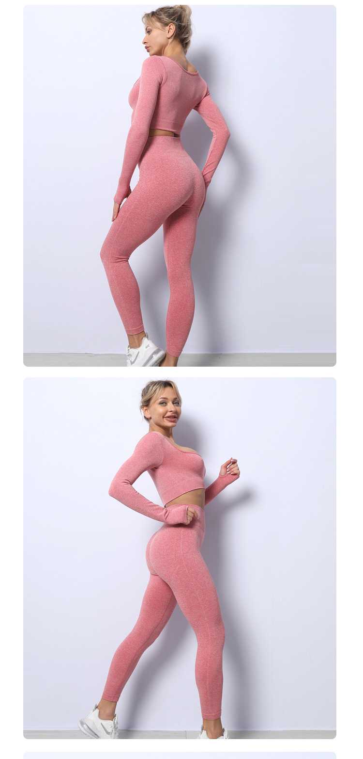 Seamless OEM High Waisted Leggings With Crop Top Spandex Nylon Long Sleeve Yoga Set