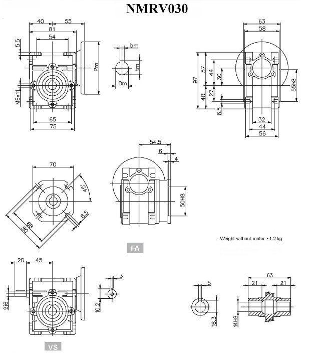 Double Reduction Gearbox Nmrv030/050 , Worm Gear Speed Reducer Low Noise