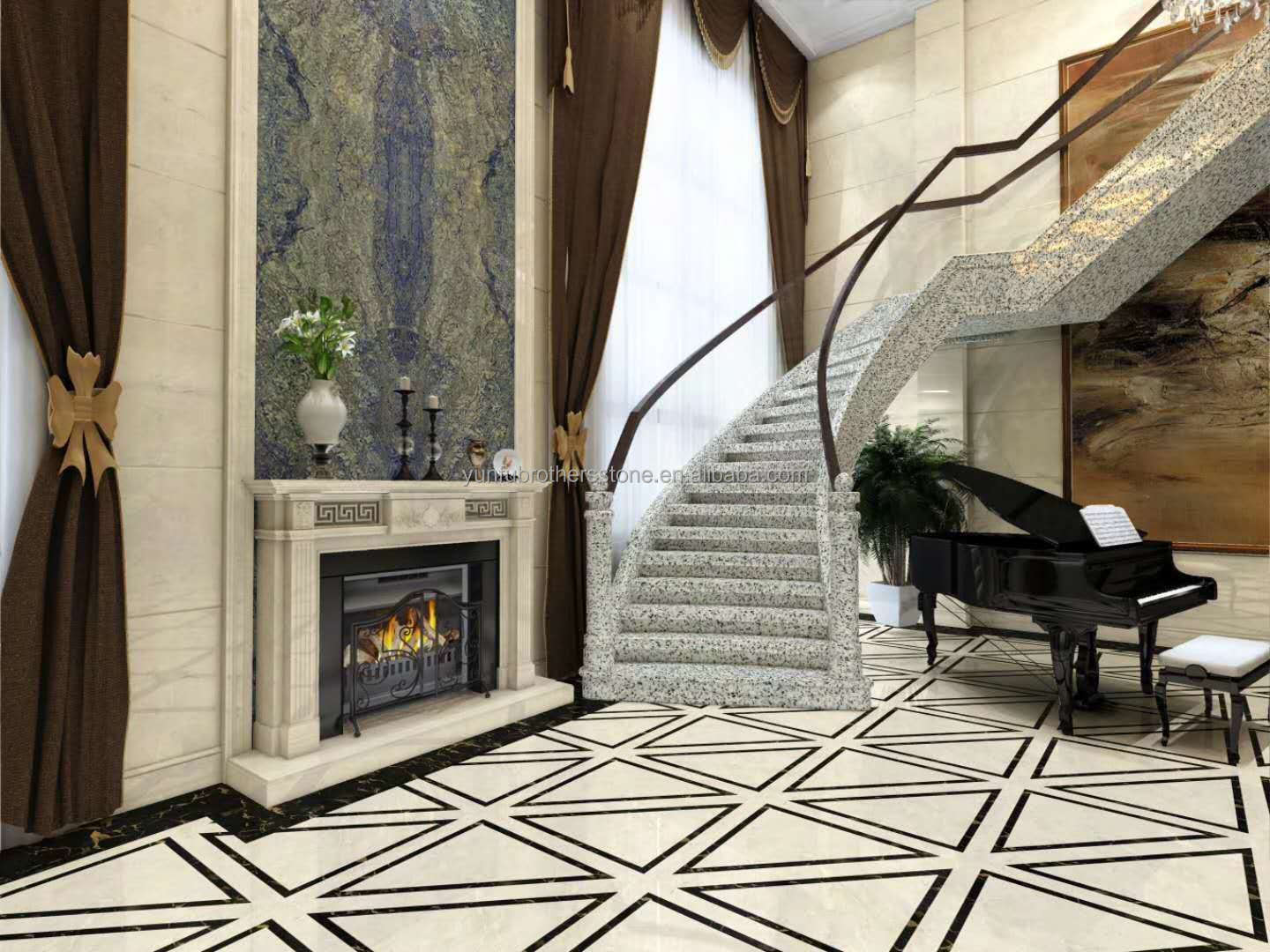 Outdoor Stair Columns with Building Stone Flooring Modern British White Granite Tile