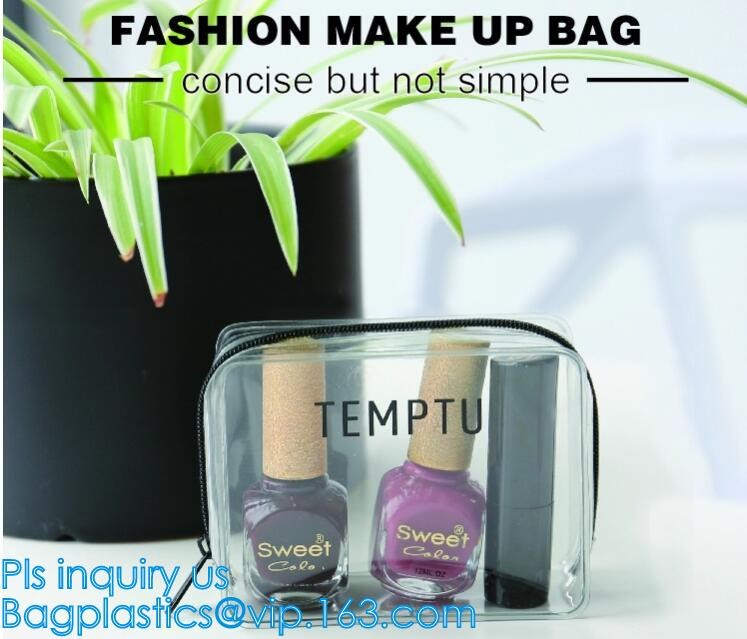 Promotion reusable clear printed transparent zipping storage cosmetic toiletry pvc makeup bag for travel make up, handle