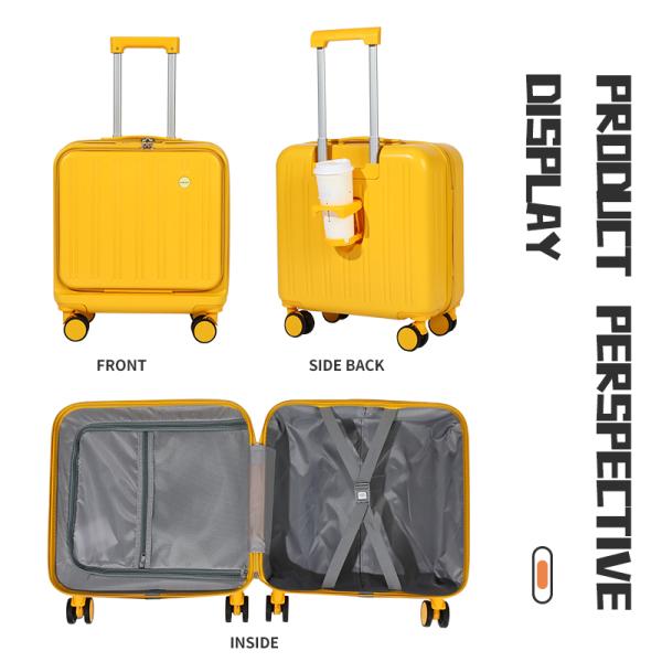 18 inch mini suitcase Carry-on travel luggage ABS New Multi-Functional Front-Opening Suitcase Hard-Shell Suitcase with Spinner Wheels Front-Opening