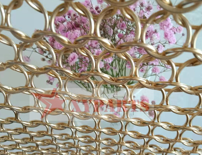 Stainless Steel Rose Gold Metal Ring Mesh Curtain For Space Divider