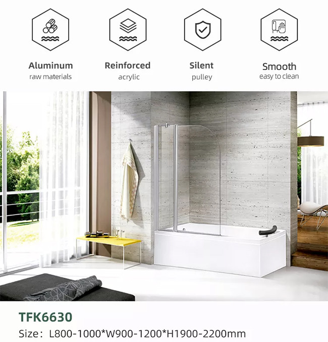 Tempered Glass Waterproof Bathroom Shower Partition Two Folding Racks