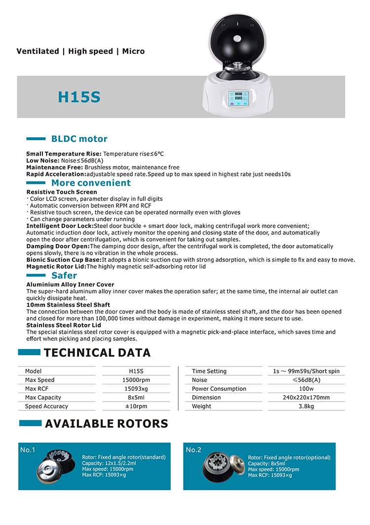Classification Laboratory Centrifuge 15000rpm High Speed Platelet Plasma Centrifuge