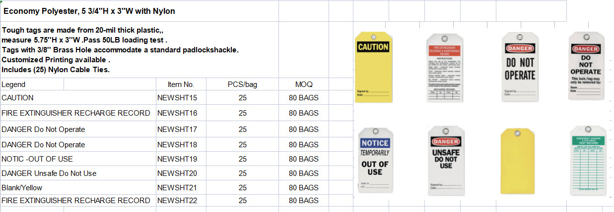 Cardstock Out Of Service Plastic Safety Tag Height 3 Inch Width 5 3/4 Inch Black
