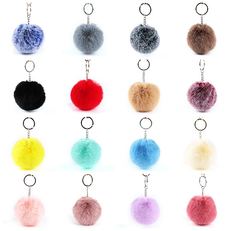 3inch Wide Key Chain Ornaments , Designer Pom Pom Keyring Faux Fur