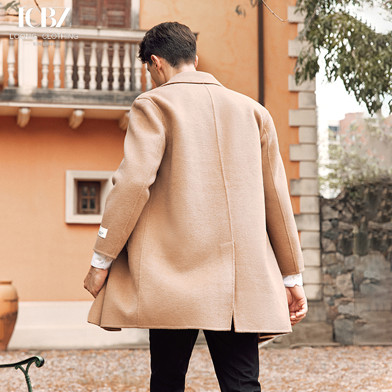 Short and Medium Cashmere Coat with Double-Sided Woolen Suit Collar Handsome Men's