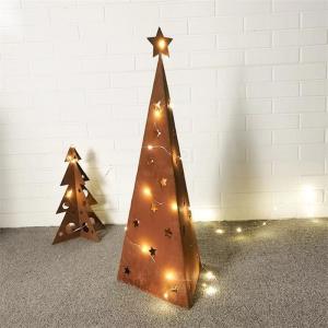 China 500mm Christmas Tree Corten Steel Metal Garden Ornaments With LED wholesale
