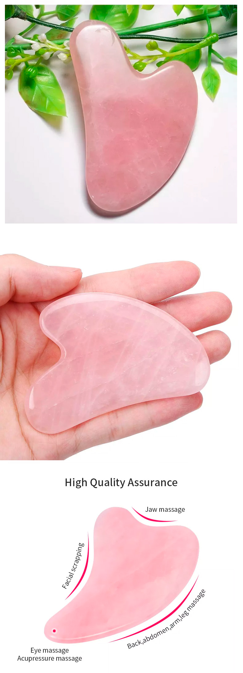 Heart Shaped Scraping Massage Tool Rose Quartz Pink Jade Stone