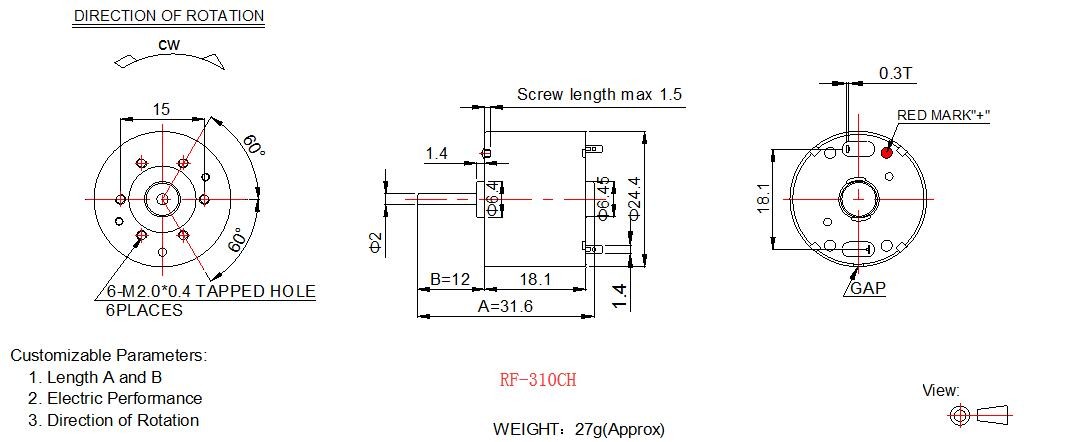 Mini Brush Household Electric Motors 3v 6v 12v 24mm Diameter For Home Appliance