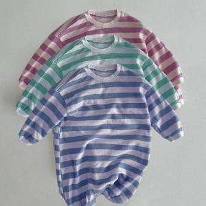 China Puppy Baby Graphic Printed Striped Long Sleeve Newborn Romper Organic Cotton wholesale