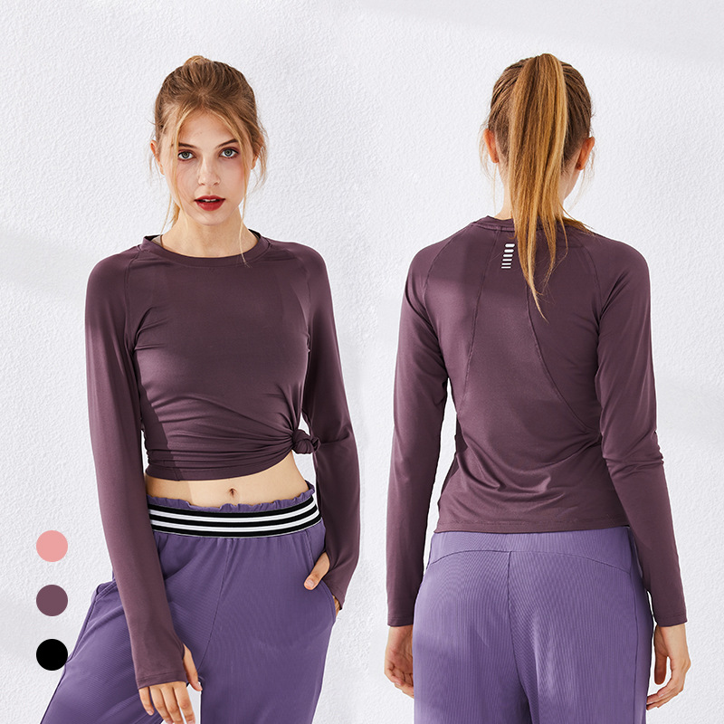 Women Round Neck Long Sleeve With Strap T-shirt Quick Dry Sport Yoga Fitness Blouse