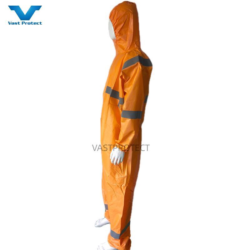 Factory Chemical Diposable PP+PE Orange Type5&6 Safety Coveralls with Reflective Tape