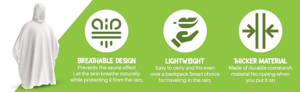 Hagon Pro Biologically Degradable Rain Ponchos For Adults