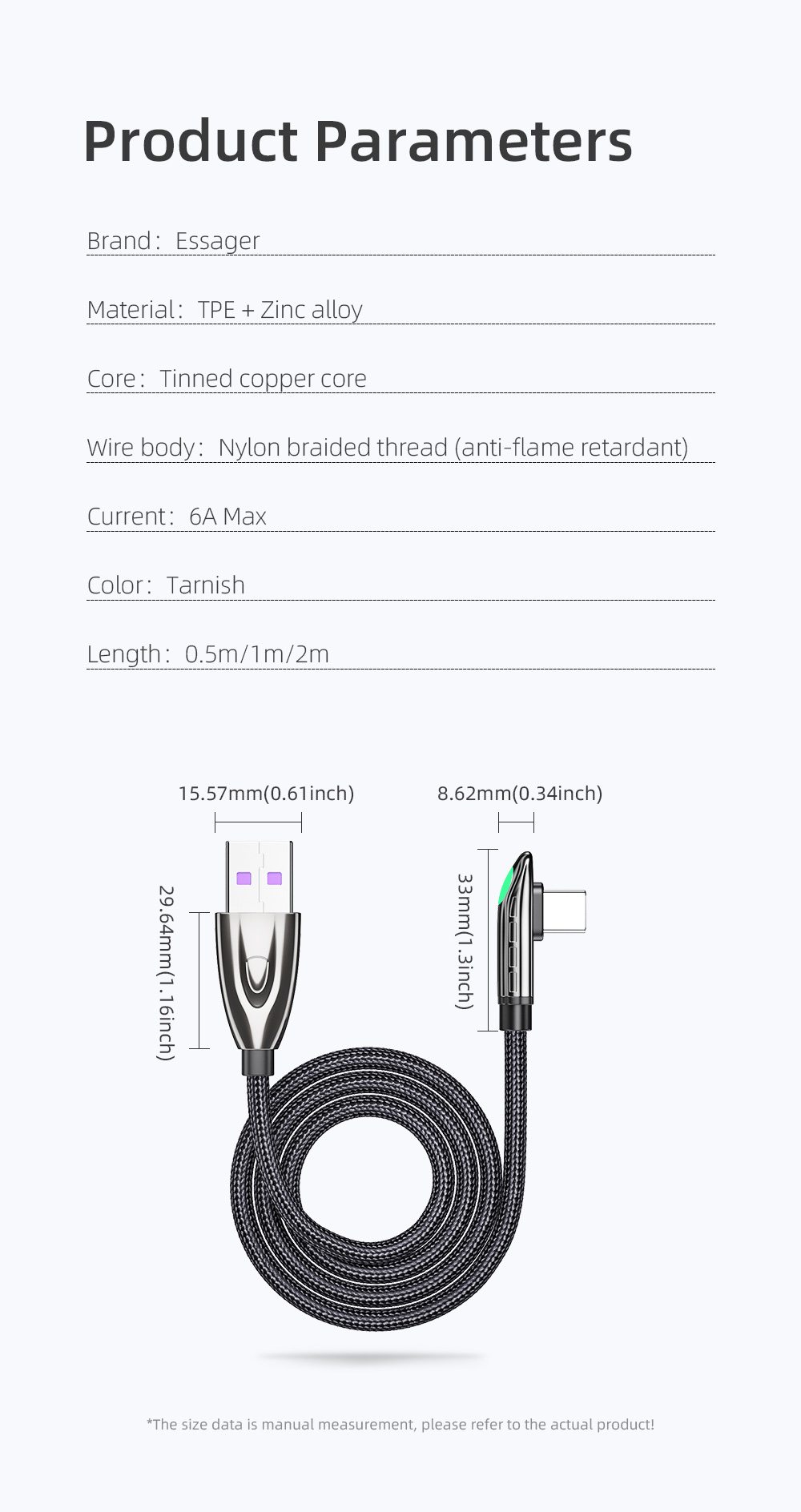 Essager 2021 Fast Charge T Shaped Type C USB Cable 5A 0.5M 1M 2M