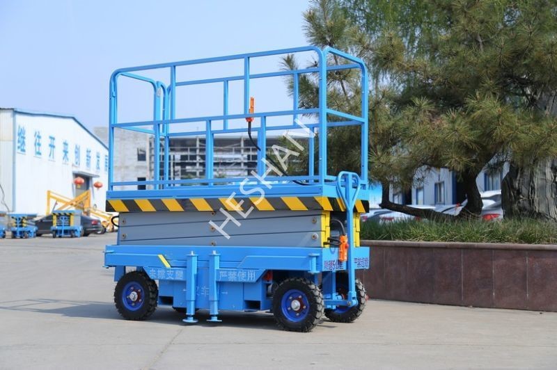 10M Single Person Mobile Scissor Lift Electric Hydraulic 500kg Load Capacity