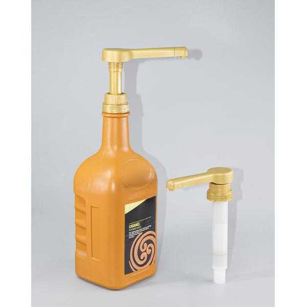 Gold Sauce Dispenser Pump 38-400 15cc and 30cc with Curved straw GOLD SAUCE PUMPS FOR 64 – 90.4 OZ BOTTLES