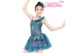 China Ruffle Sequined Leotard Hem Tiered Turquoise Ballet Costumes Dance Dress wholesale