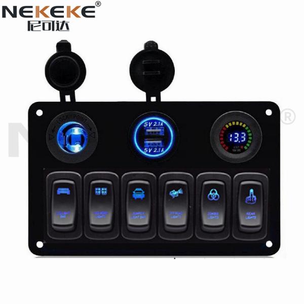 IP65 Rating 12V 24V Marine Switch Panel With Dual USB Car Charger And Color Voltmeter