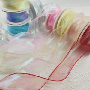 China Custom Solid Color Sheer Chiffon Pink Silk Organza Ribbon for Wedding Gift Wrapping wholesale