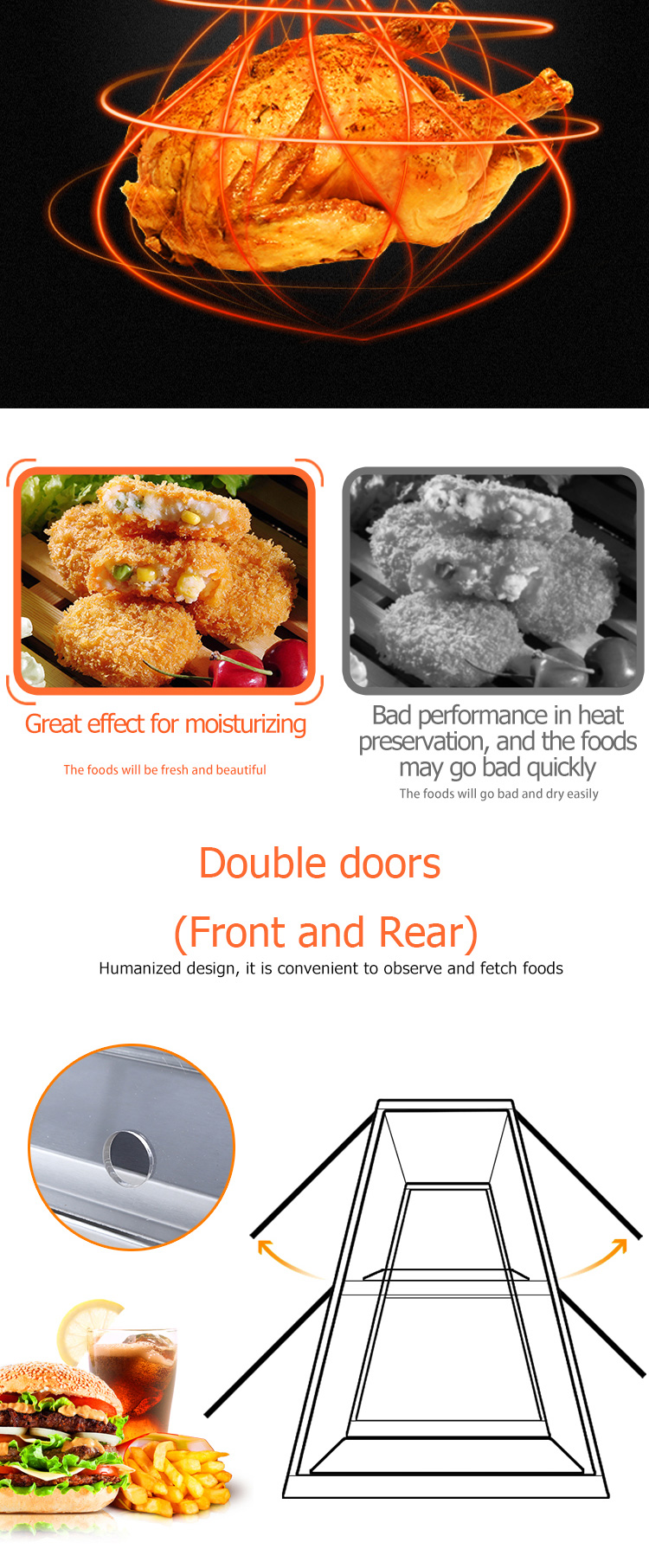 Moisturizing Stainless Steel Commercial Electric Power Double Insulation Food Warmer