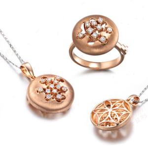 China Luxury 18K Rose Gold Diamonds Pendant Charm Ring Jewelry Set (GDSET003) wholesale