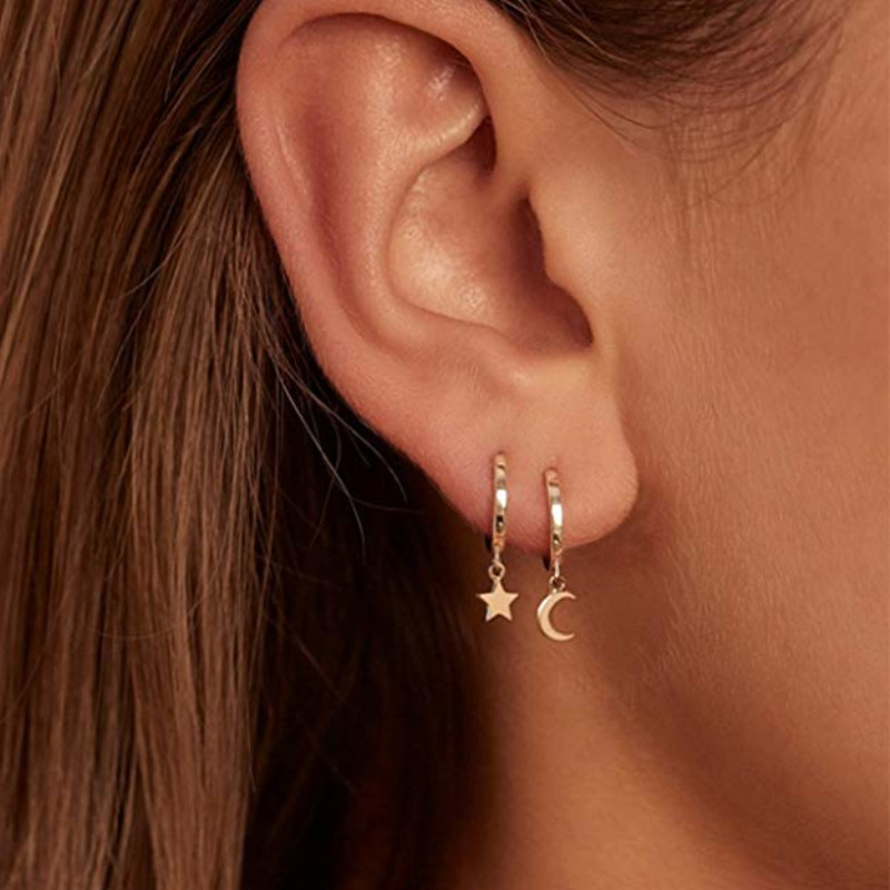 Customized Women Girl Fashion Jewelry Gold Plated Star Dangle Hoop Earrings 925 Sterling Silver Jewelry Piercing Earring