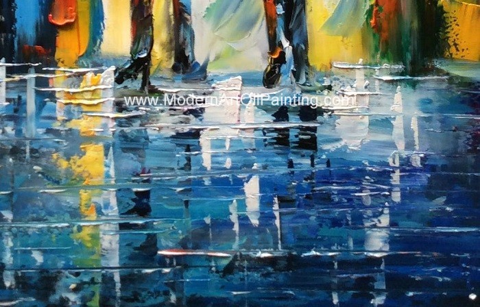 Framed Palette Knife Oil Painting On Canvas , Abstract Art Paintings Umbrella Girls