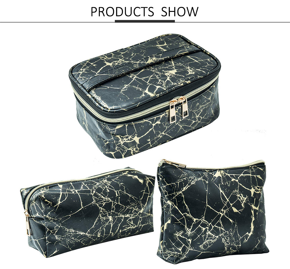 3 Packs Marble PU Cosmetic And Toiletry Bags For Women