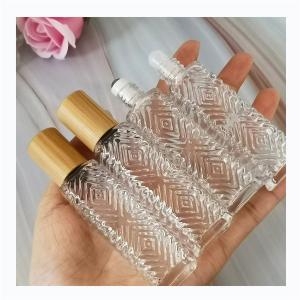 China Essential Oil Glass Roll On Bottle Square Vials With Bamboo Cap wholesale