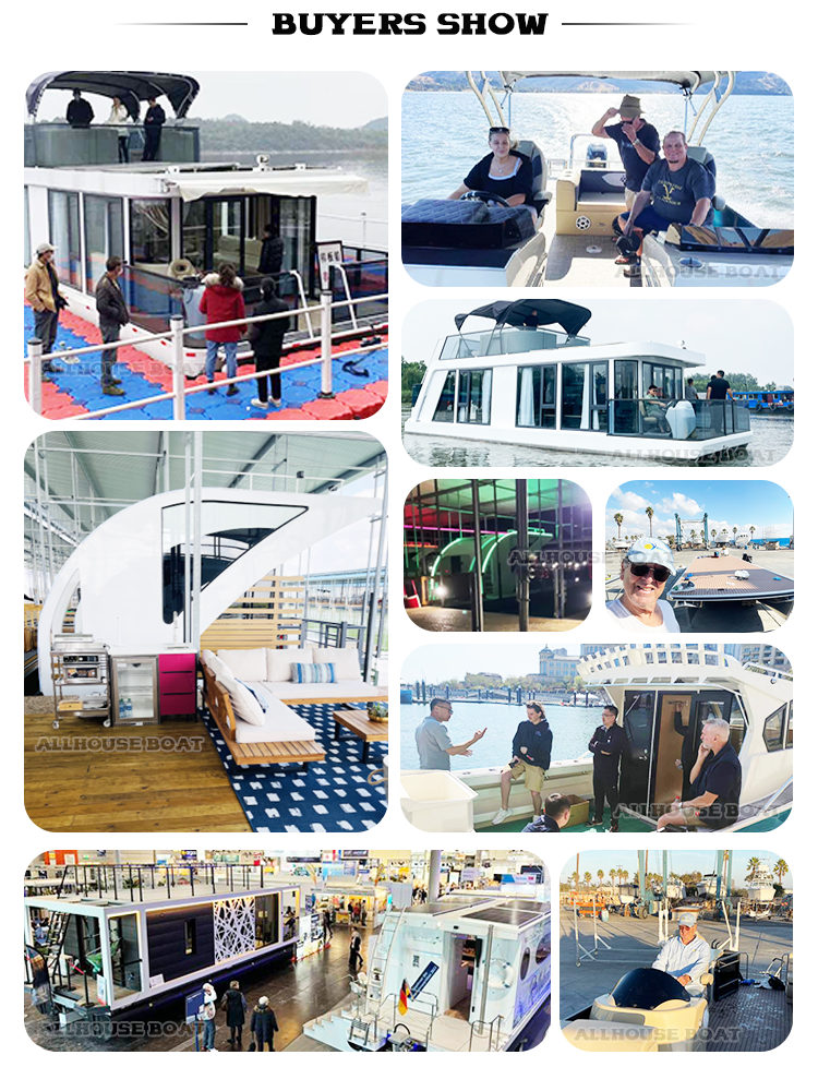 High Capacity 6 Person House Boat Floating House Pontoons with Kitchen