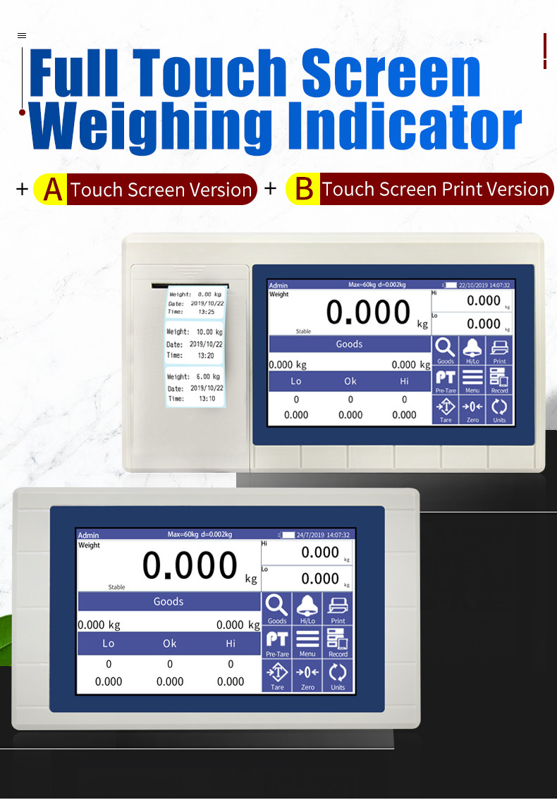 Touch Screen Display Electronic Intelligent Weighing indicator for Platform/Floor Scales without Printer