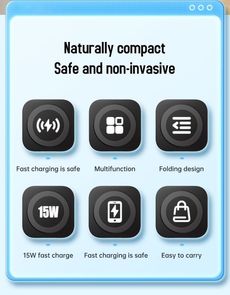 3 In 1 Fast Wireless Charger with Over-Charging Protection and Magnetic Foldable Design
