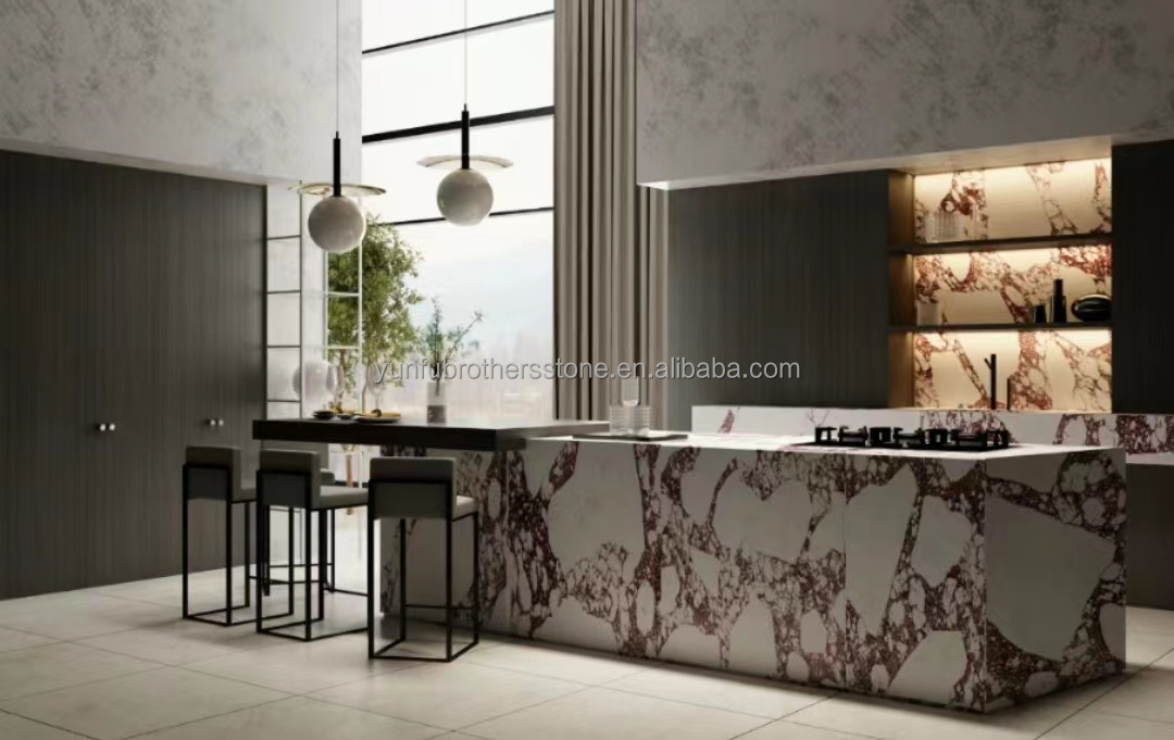 Modern Calacatta Viola White Marble with Purple Vein Slabs Elevate Your Dining Room Table Set Kitchen Countertop Bathroom Staircases