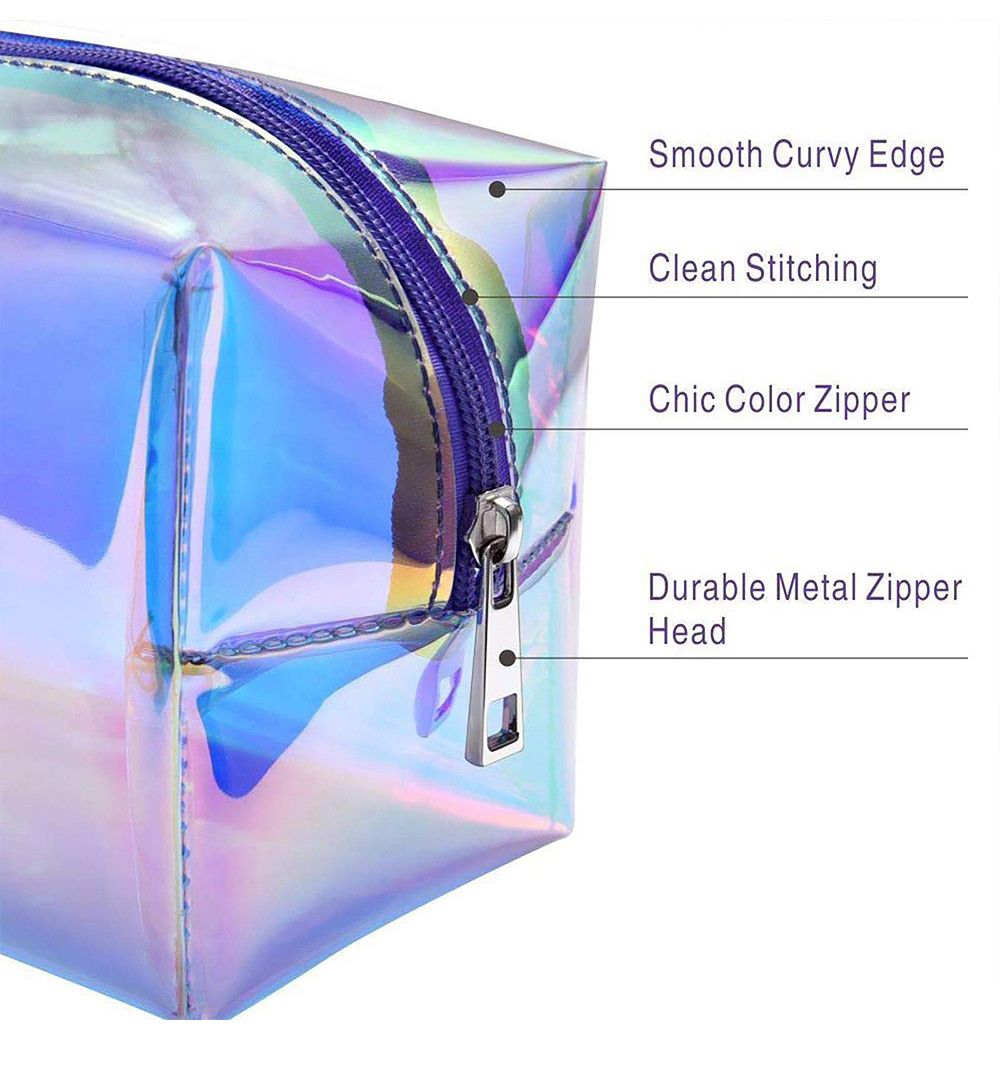 F Color 2 Pack Clear PVC Holographic Make Up Bag