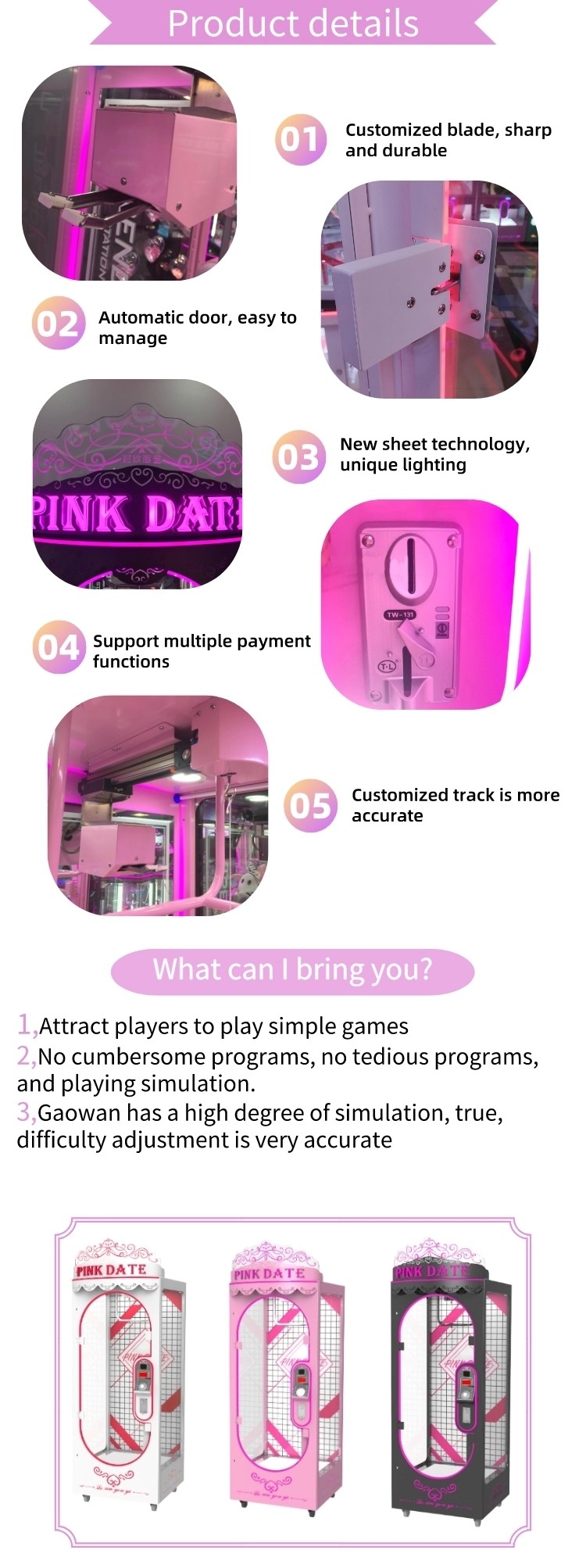 Coin Operate Gift Vending Machine / 3S Pink Date transparent Visual High End Toy Cutting Prize Machine