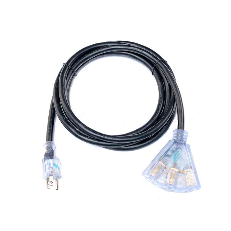Heavy Duty 3 Prong Grounded Plug Extension Cable 50 Foot Outdoor with 3 Electrical Power Outlets and PVC Jacket Material