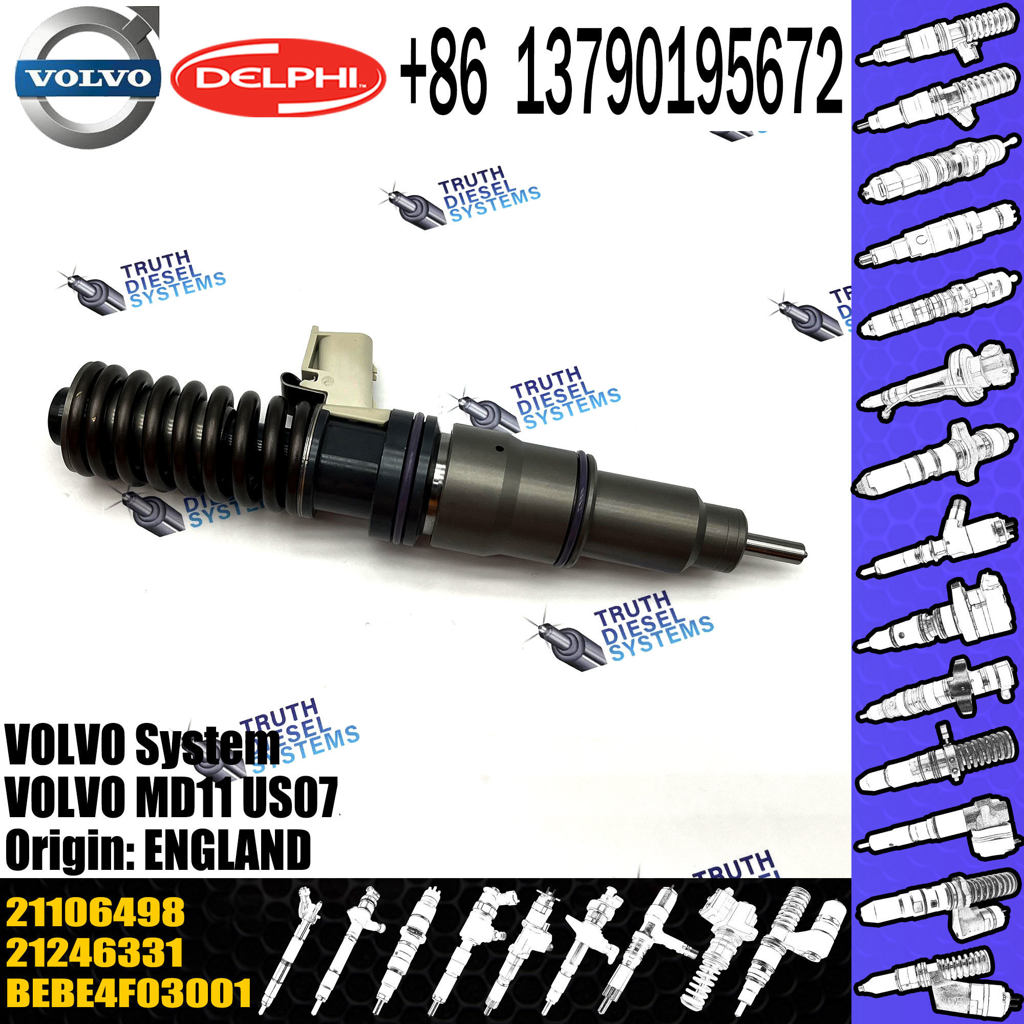 Common Rail Diesel Fuel Injector 21246331 BEBE4F03001 21106498 for Engine Parts