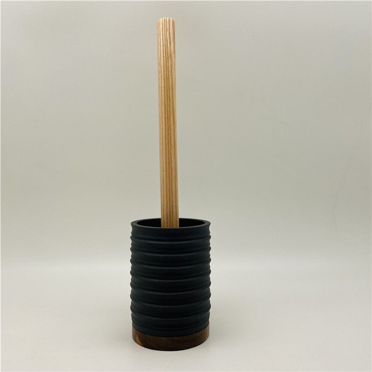 Black polyresin Bath Accessories Set Vertical Stripe Circles with wood base