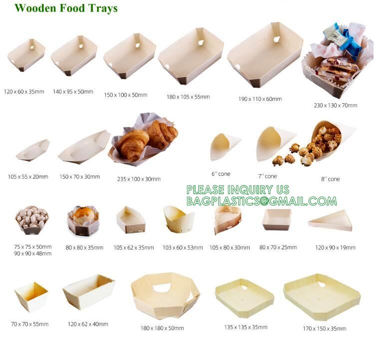 Wooden Food Packaging Box Cake Dessert Container With Plastic Cover, Take Out Pastry Cake Lunch Sushi Tray