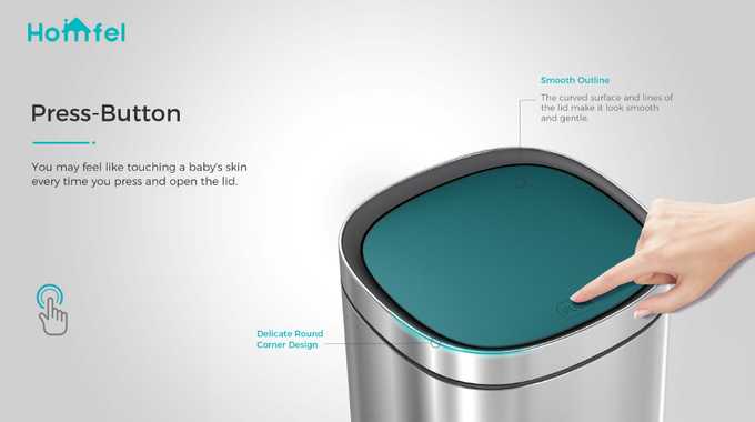 Household Office Standing Press Top Trash Can with 30L/40L/50L Capacity and Iron Structure