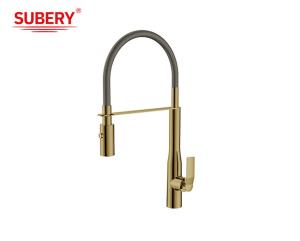 China Brushed Golden Brass Kitchen Sink Faucets Single Lever wholesale