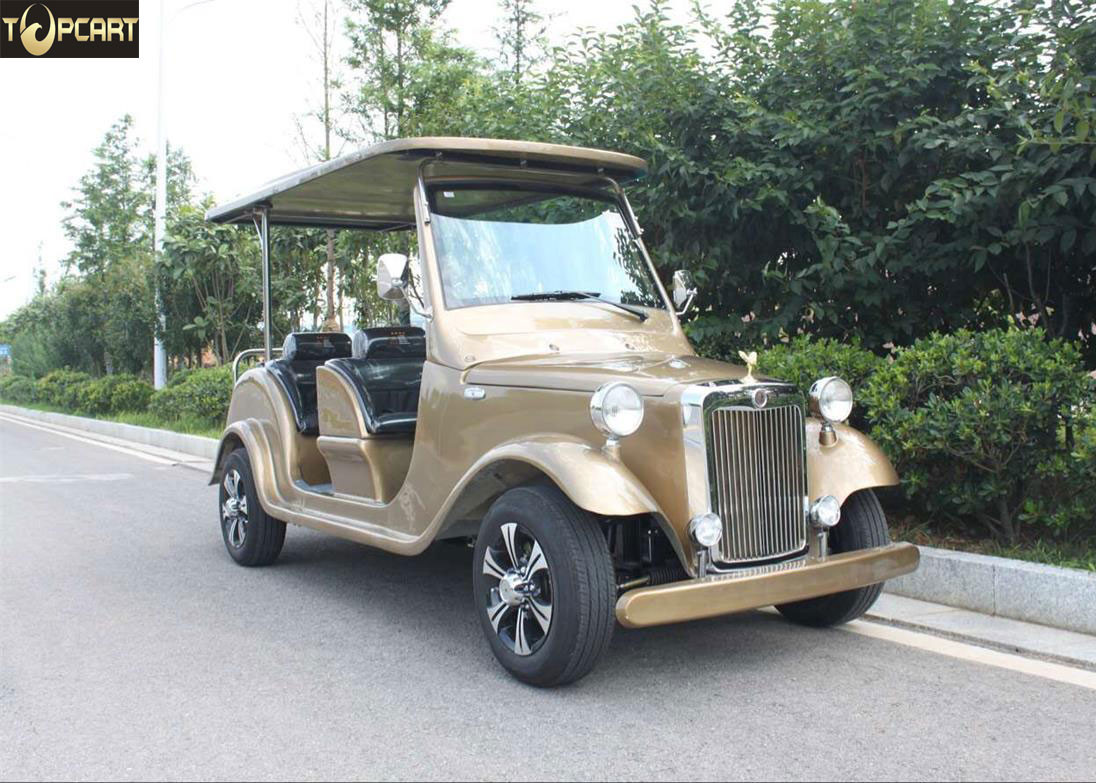 4 Seater Battery Powered Classic Car Golf Carts Champagne Color , 80-100 Km Driving Mileage