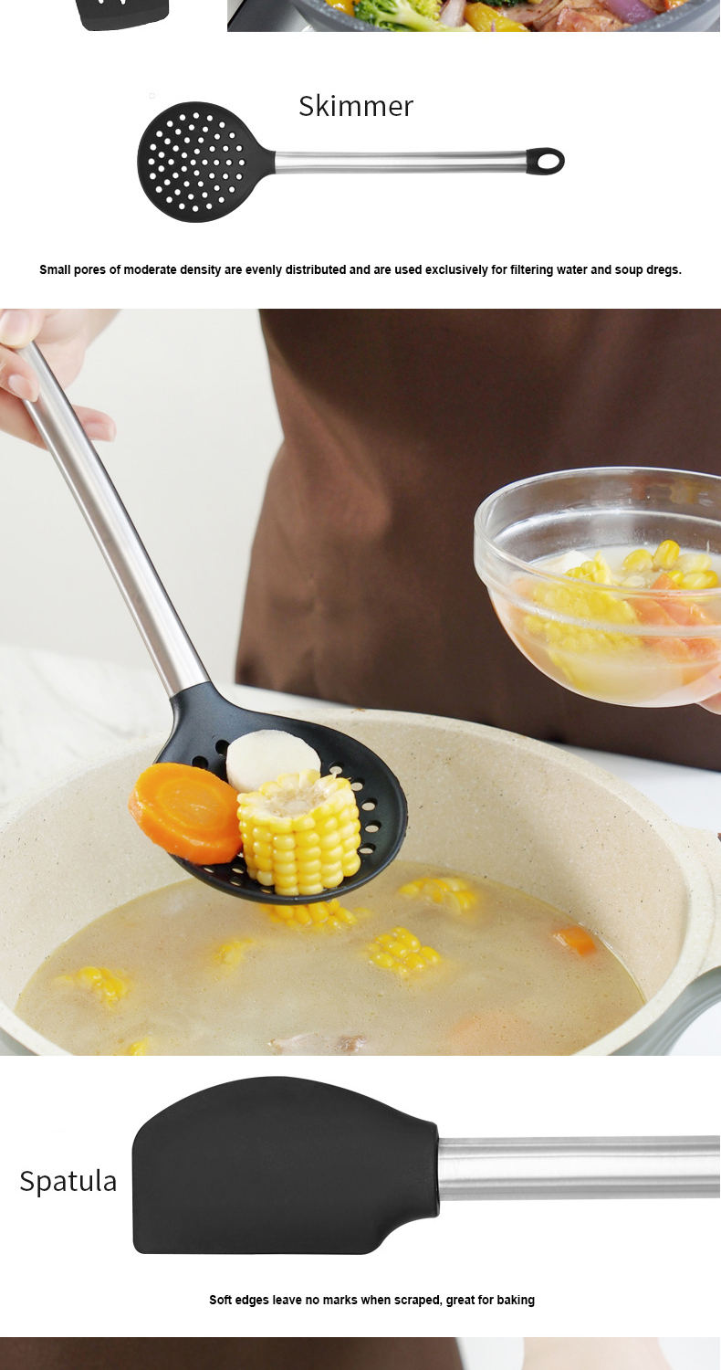 9 Pieces SS Handle Silicone Non Stick Utensils Set Lead Free