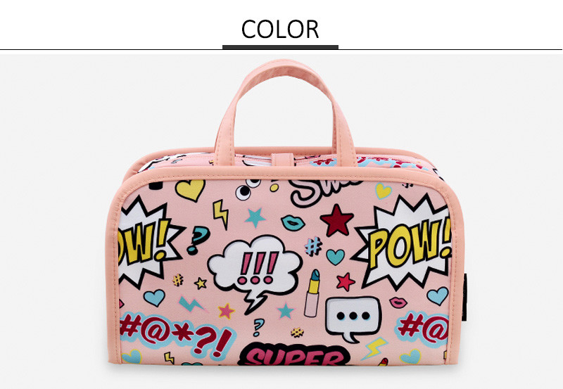 Pink Cute Full Cartoon Pattern Polyester Cosmetic Toiletry Bag