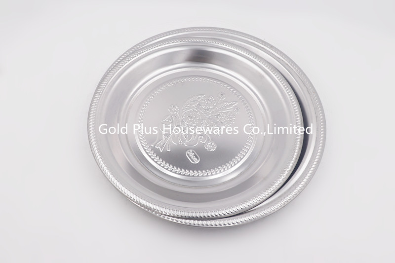 25cm Stainless Steel Round Tray Dinner Plate For Hotel Mirrored Finish